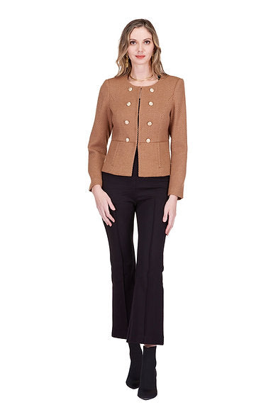 Buttons Cinched Waist Jacket in brown with tailored fit and polished buttons, Women's Jackets by JADE