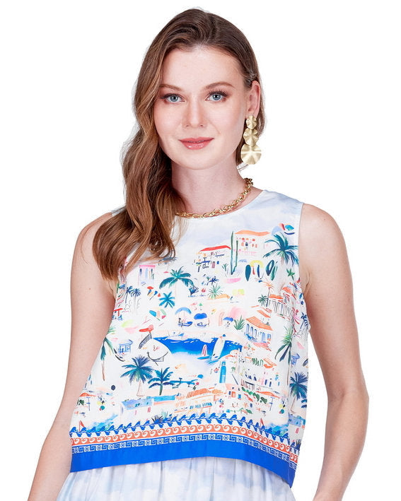 Back Zip Sleeveless Top - Seaside Village