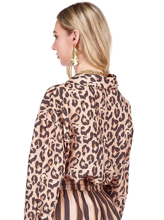 Over Size Blouse - Brown Leopard