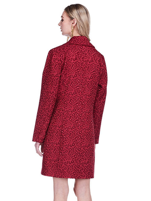 Collar Fitted Coat - Cheetah Brocade in bold red leopard print, tailored fit for women's jackets collection