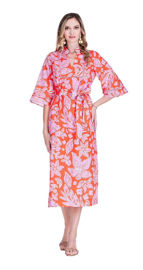 Trimmed Yoke Tunic Maxi - Orange Petal