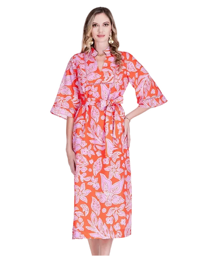 Trimmed Yoke Tunic Maxi - Orange Petal
