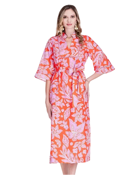 Trimmed Yoke Tunic Maxi - Orange Petal