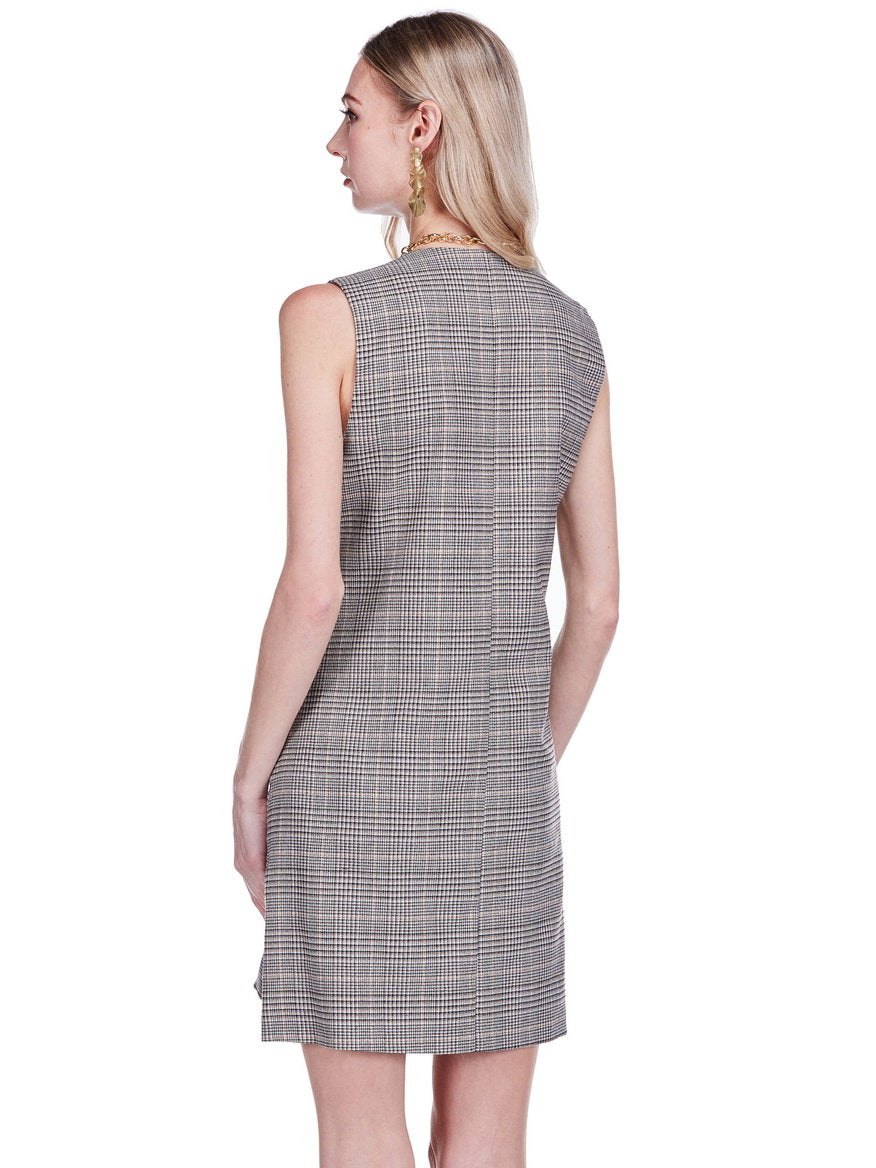 V-Neck Buttons Fitted Dress - Plaid V-Neck Buttons Fitted Dress - Plaid