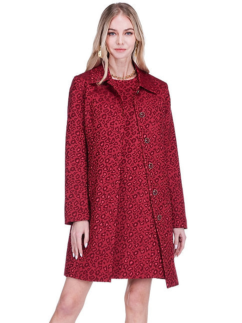 Collar Fitted Coat - Cheetah Brocade in rich red, tailored from JADE, Women's Jackets collection