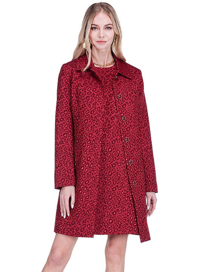 Collar Fitted Coat - Cheetah Brocade in rich red, tailored from JADE, Women's Jackets collection