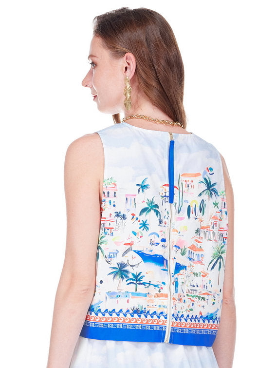 Back Zip Sleeveless Top - Seaside Village