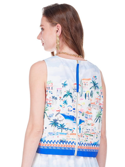 Back Zip Sleeveless Top - Seaside Village