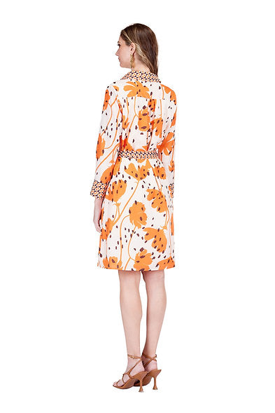 Wild Ember shirtdress back view with long sleeves, button placket, waist tie belt