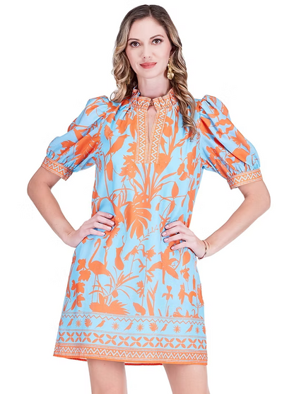 Ruffles Neck Dress - Birds of Paradise
