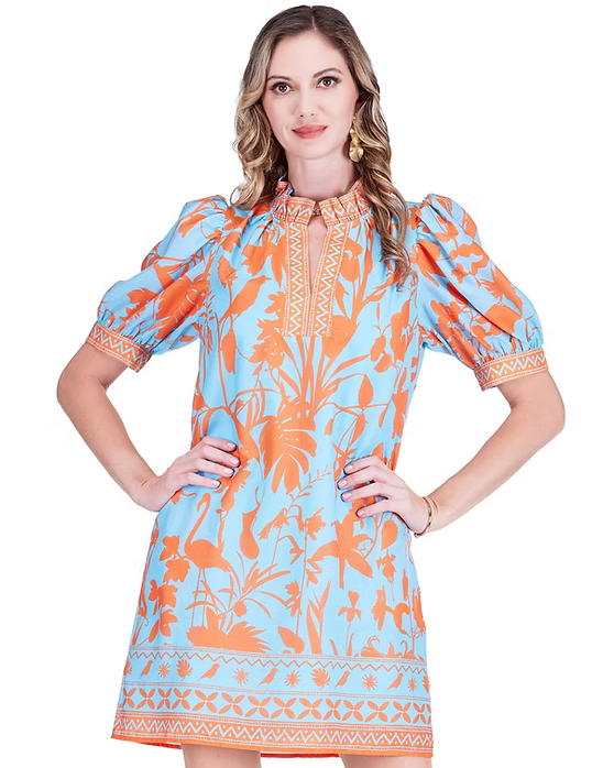 Ruffles Neck Dress - Birds of Paradise