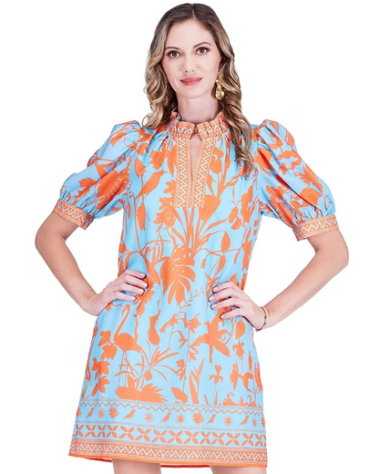 Ruffles Neck Dress - Birds of Paradise
