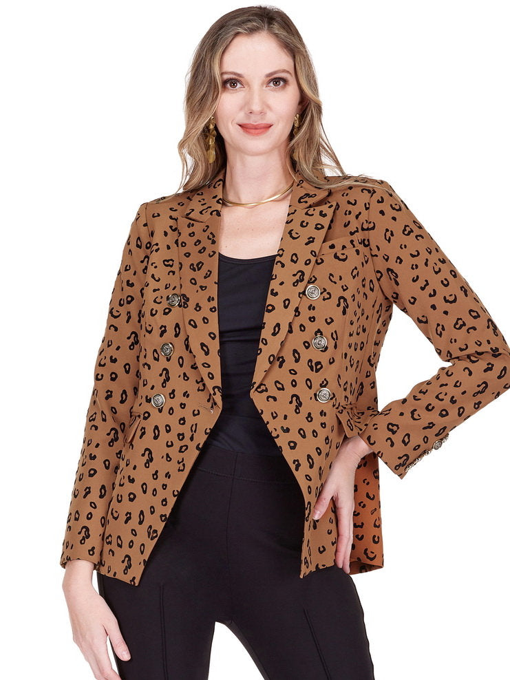 Winnie Blazer 27" in black animal print poly twill, structured women's jacket by JADE