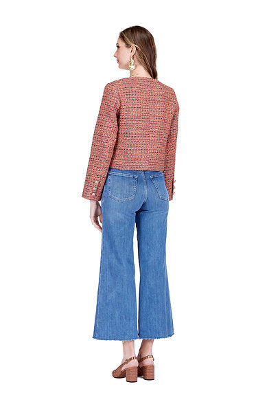 Tweed Buttons Crop Jacket in multicolor acrylic tweed with button details, women's jackets at HCO Jade