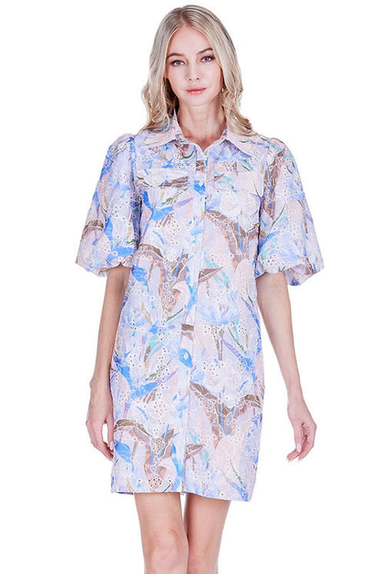 Puff Sleeve Fitted Shirtdress