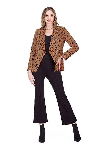 Winnie Blazer 27" in brown and black animal print poly twill, women's jacket by JADE, HCO Jade