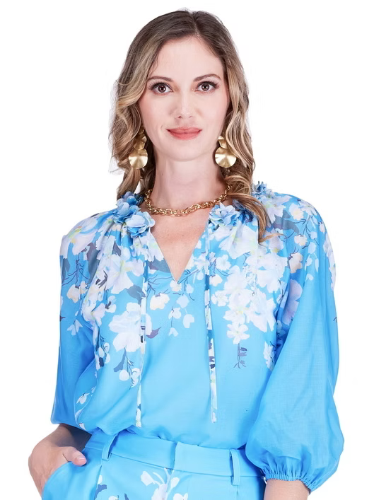 Dimensional Flowers Top - Sky Garden