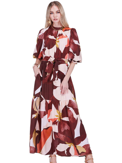 Pleated Neck Maxi Harvest Rhythm Harvest Rhythm / S