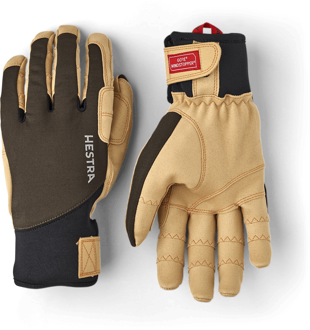 Pair of durable tan and dark green gloves with black accents, designed for outdoor use, featuring the Ergo Grip Tactility Dk Forest for enhanced comfort and protection.