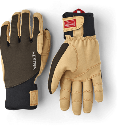 Pair of durable tan and dark green gloves with black accents, designed for outdoor use, featuring the Ergo Grip Tactility Dk Forest for enhanced comfort and protection.