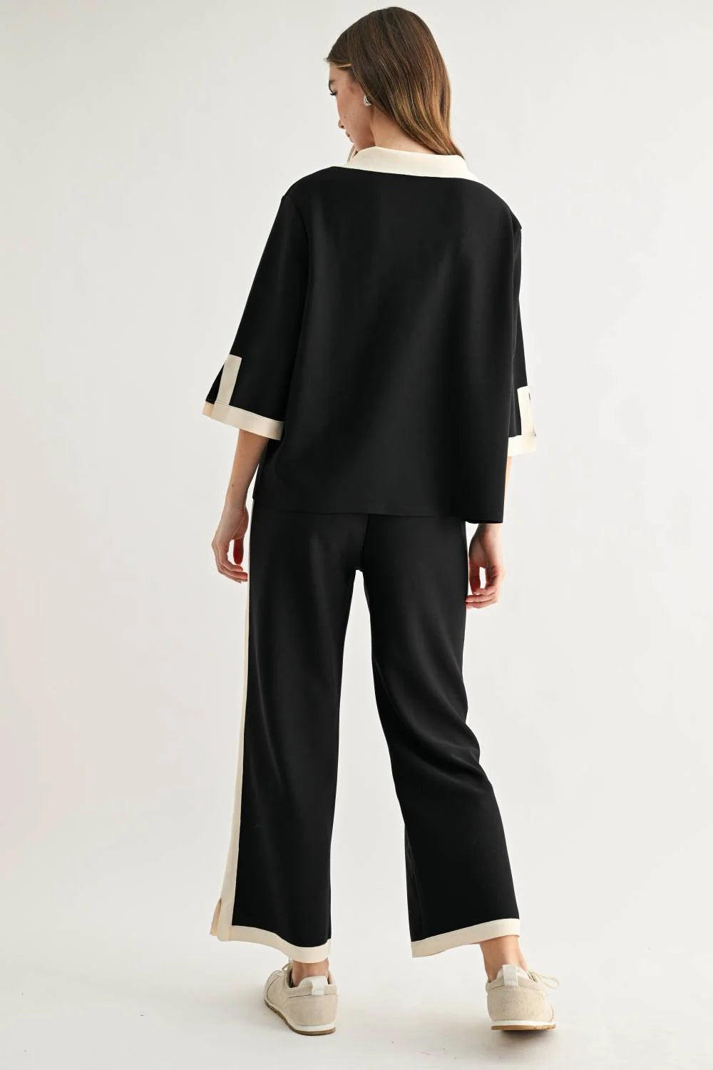 Kristopher Pant - Black by JOH APPAREL, wide striped pants with cream side stripes