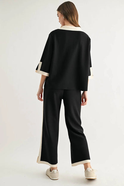 Kristopher Pant - Black by JOH APPAREL, wide striped pants with cream side stripes