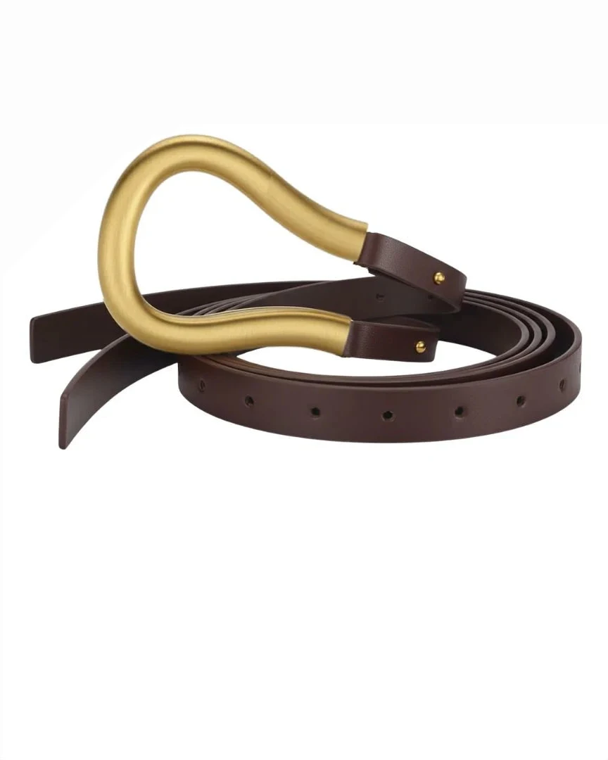 Laurel Belt in brown vegan leather with brushed gold buckle, Women's Accessories, HCO, Belts