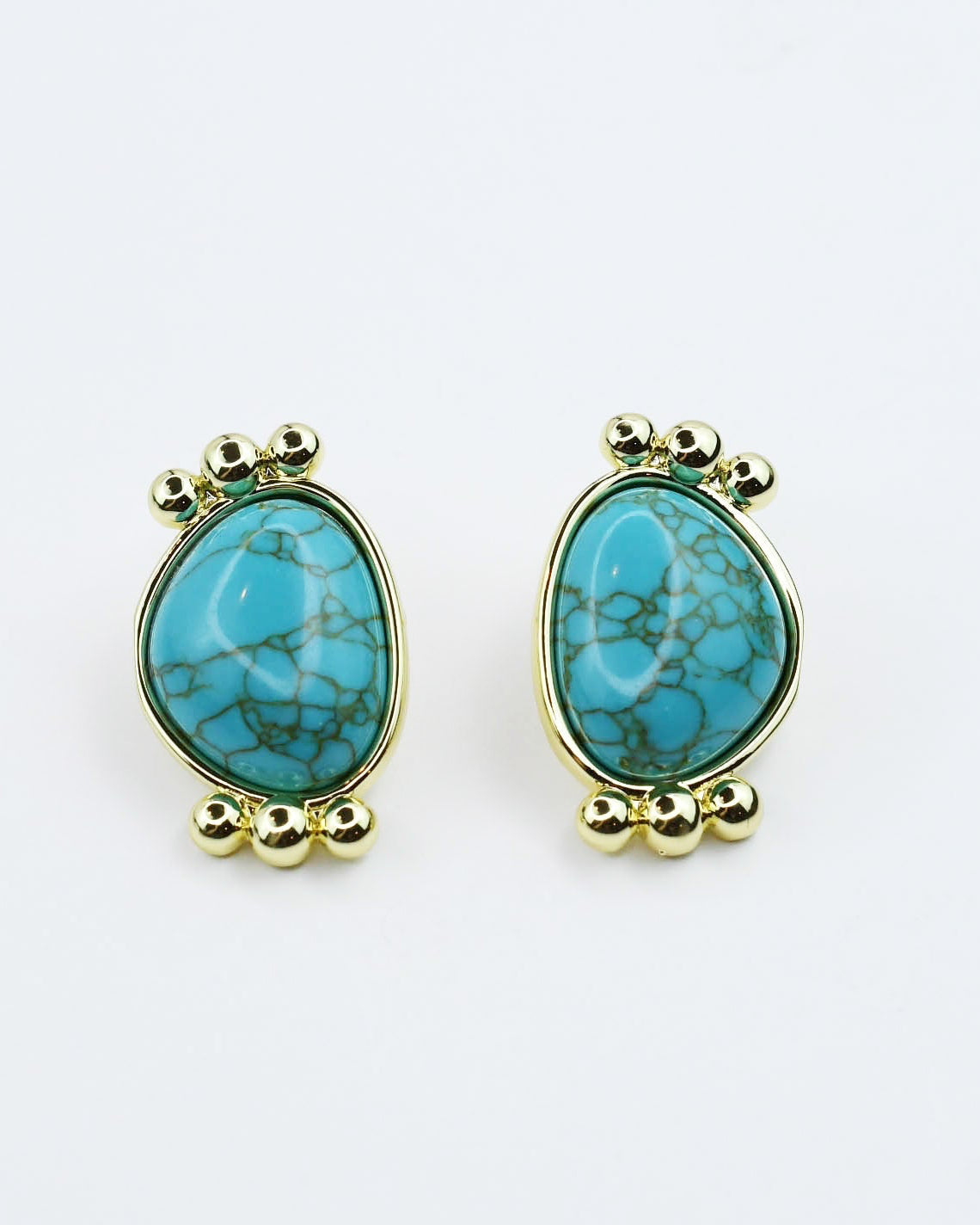 Turquoise Gold Serenity Studs with teardrop turquoise stones and gold beaded accents, curated Fredericksburg TX