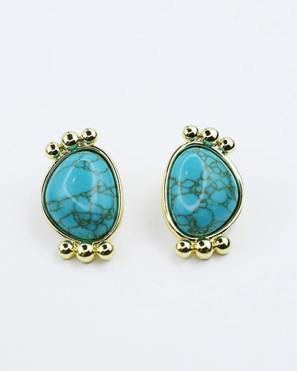Turquoise Gold Serenity Studs with teardrop turquoise stones and gold beaded accents, curated Fredericksburg TX