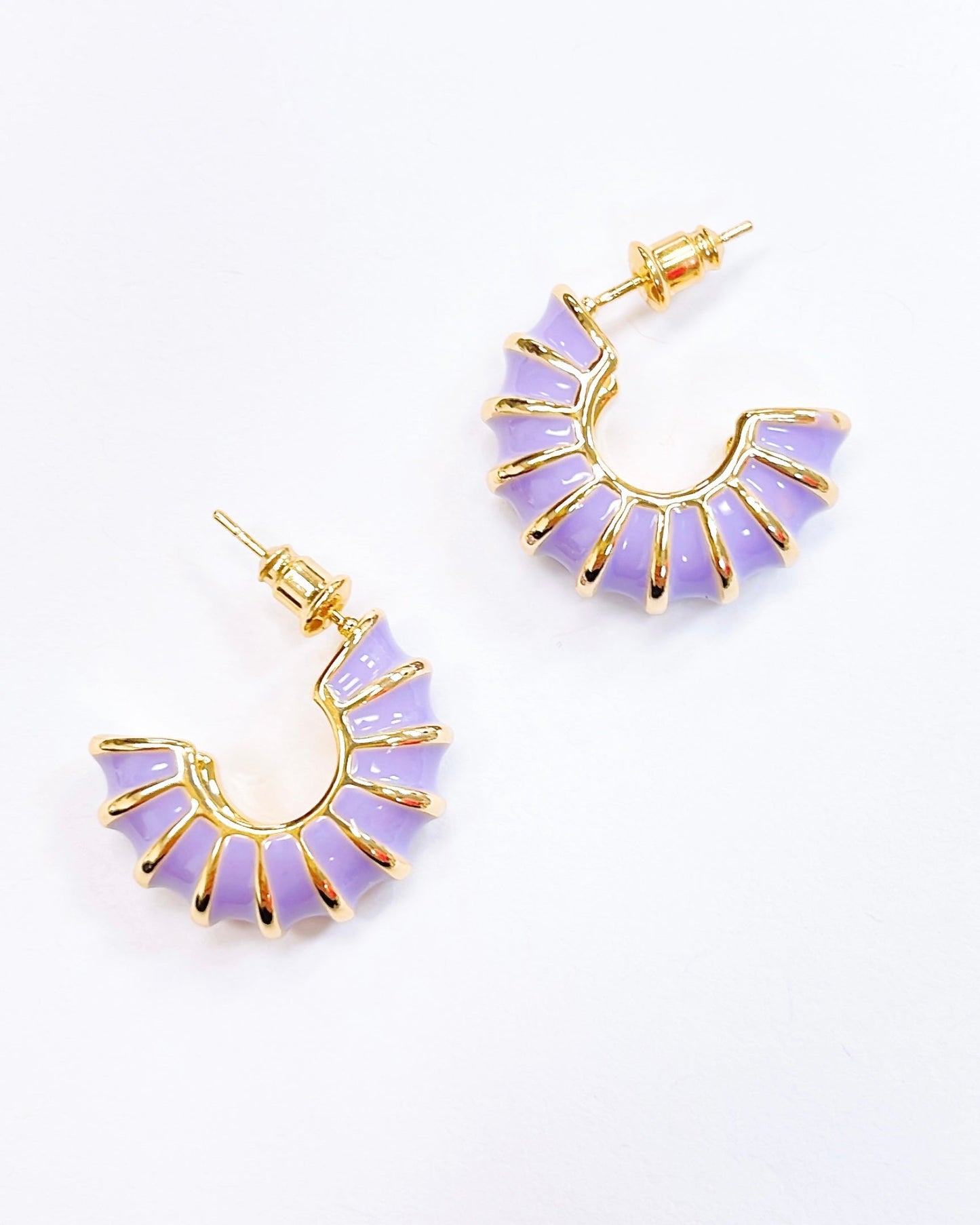Croux lavender D73 gold plated earrings with purple enamel, Treasure Jewels, curated Fredericksburg TX