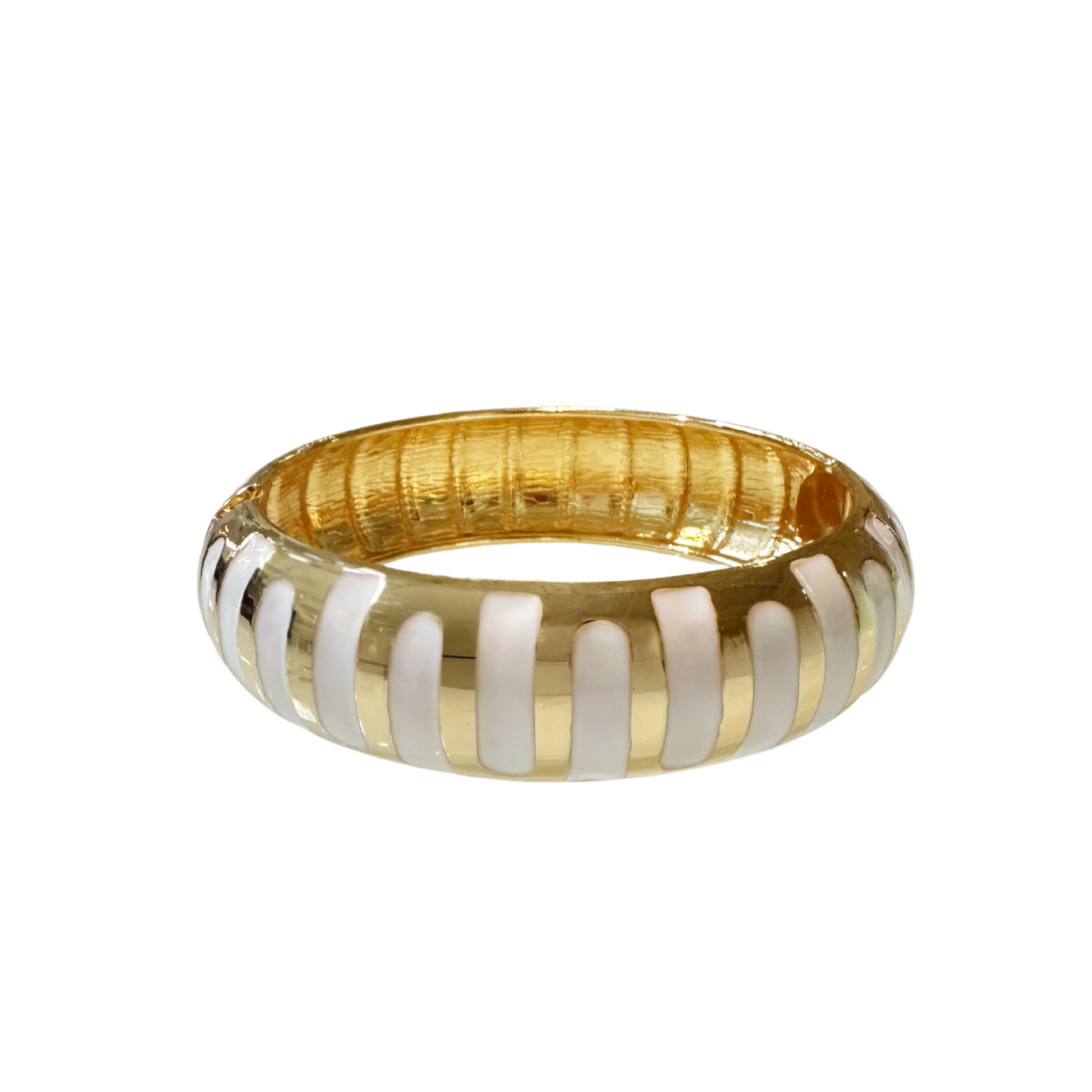 Bali Bangle Armreif mit weißen Streifen und goldfarbener Fassung