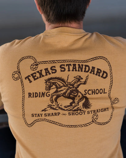 Heritage Printed Tee - Riding School in beige with vintage Texas rider art by TEXAS STANDARD