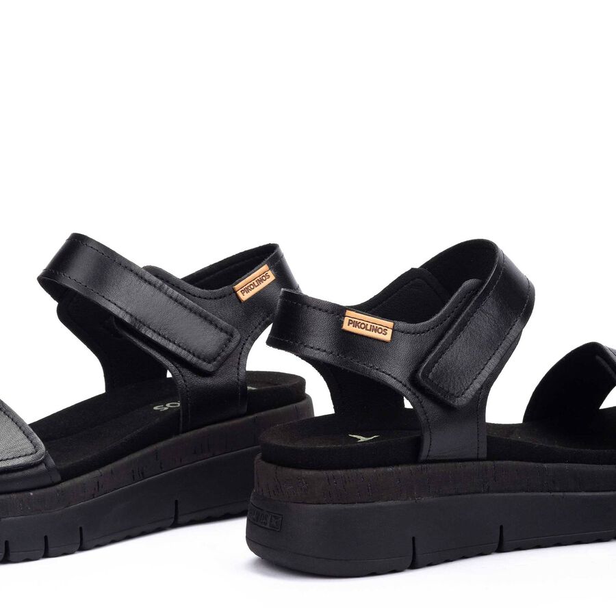 Palma W4N-0940 black leather sandals with cushioned sole by PIKOLINOS from Women's Shoes HCO
