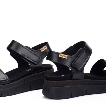 Palma W4N-0940 black leather sandals with cushioned sole by PIKOLINOS from Women's Shoes HCO