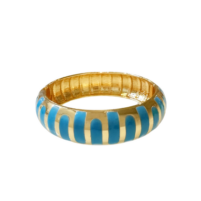 Bali Bangle Armreif mit hellblauen Streifen und goldfarbener Fassung