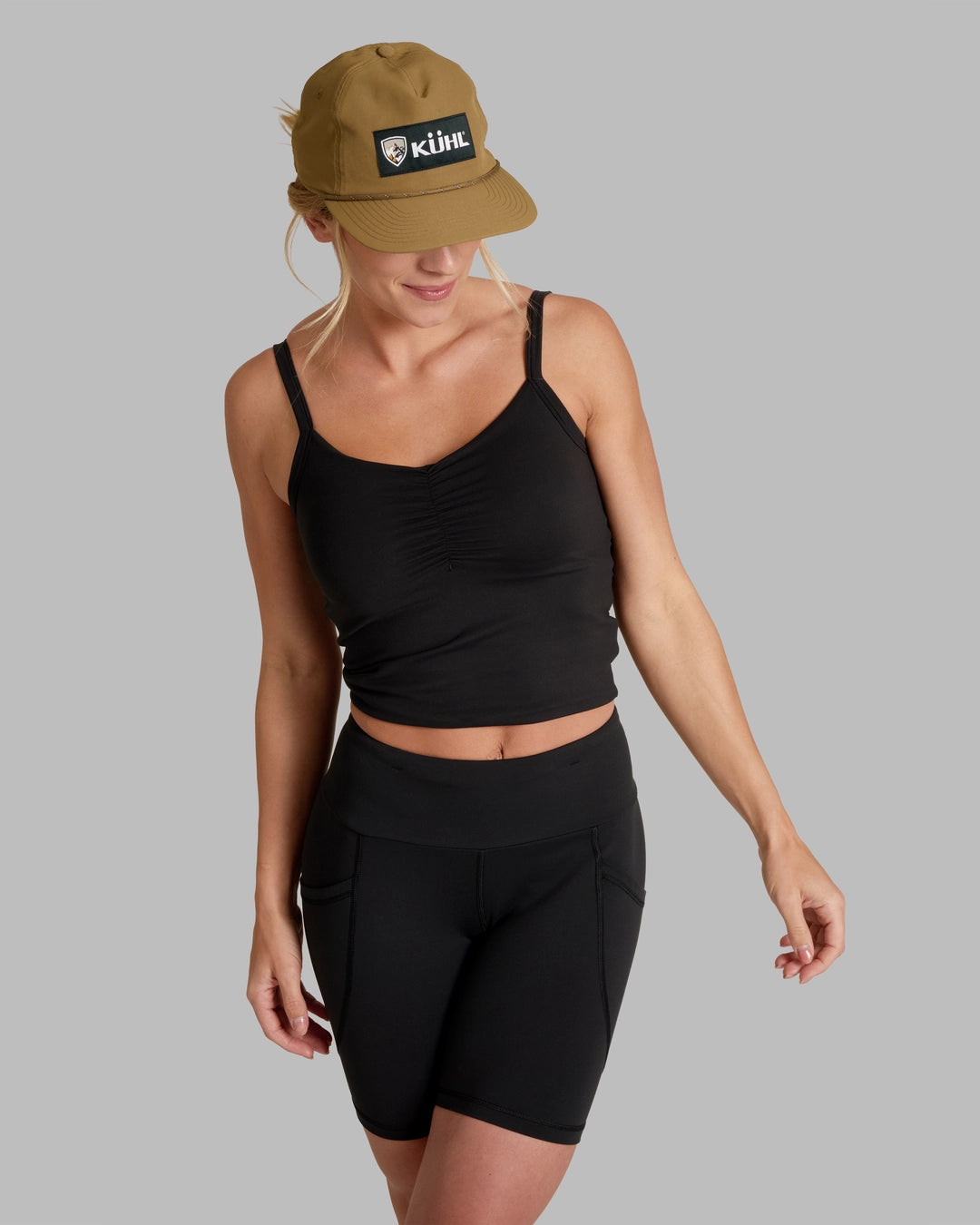 Kush Bra Tank - Black in moisture-wicking stretch fabric with breathable mesh, KUHL women's activewear