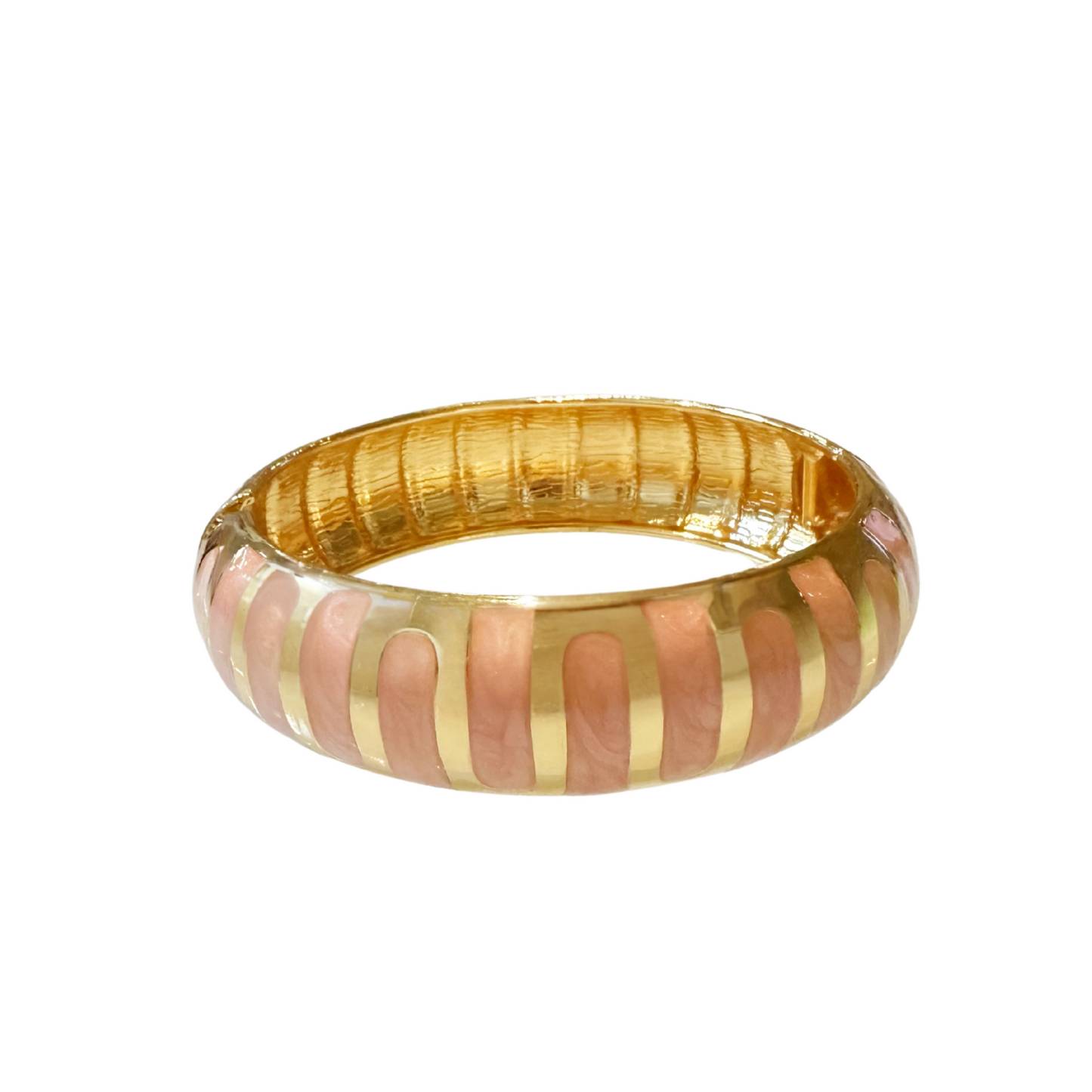 Bali Bangle armreif mit rosafarbenen und elfenbeinfarbenen Streifen, goldfarbener Kante