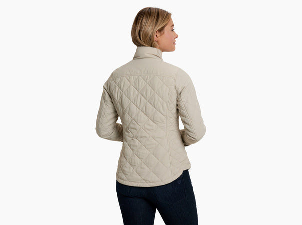 W'S Stunnr Insulated Jacket in beige quilted fabric with soft abrasion-resistant finish by KUHL