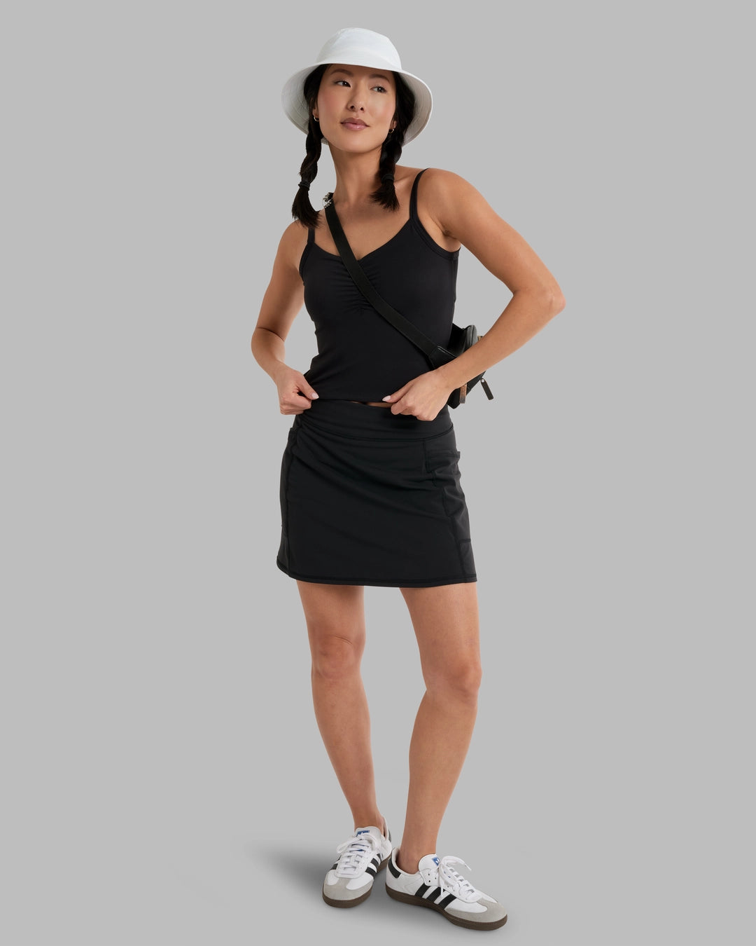 Kush Skort - Black in moisture-wicking stretch fabric with thigh pockets, KUHL Women's Skirts, Fredericksburg TX