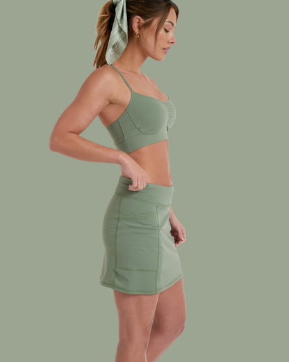 Kush Skort - Slate Green in durable stretch fabric with side pockets, KUHL Women's Skirts, Fredericksburg TX