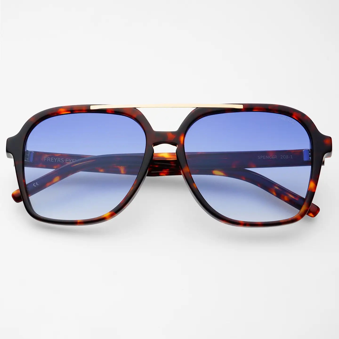 Spencer unisex aviator sunglasses, tortoise frame with blue mirrored lenses