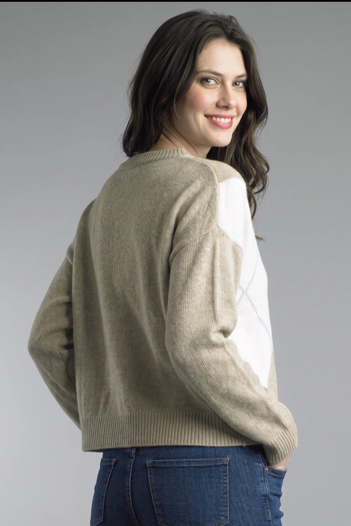 Diamond Grid Sweater - Beige