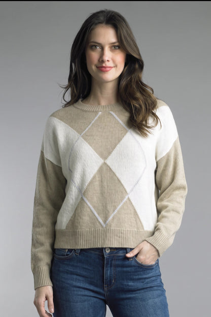 Diamond Grid Sweater - Beige