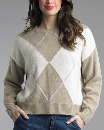 Diamond Grid Sweater - Beige