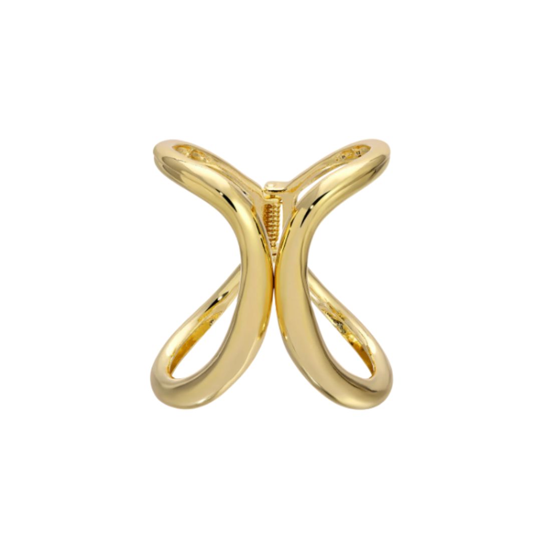 Iris Cuff in polished gold-plated stainless steel with hinged design, Women's Jewelry by ACCESSORY CONCIERGE