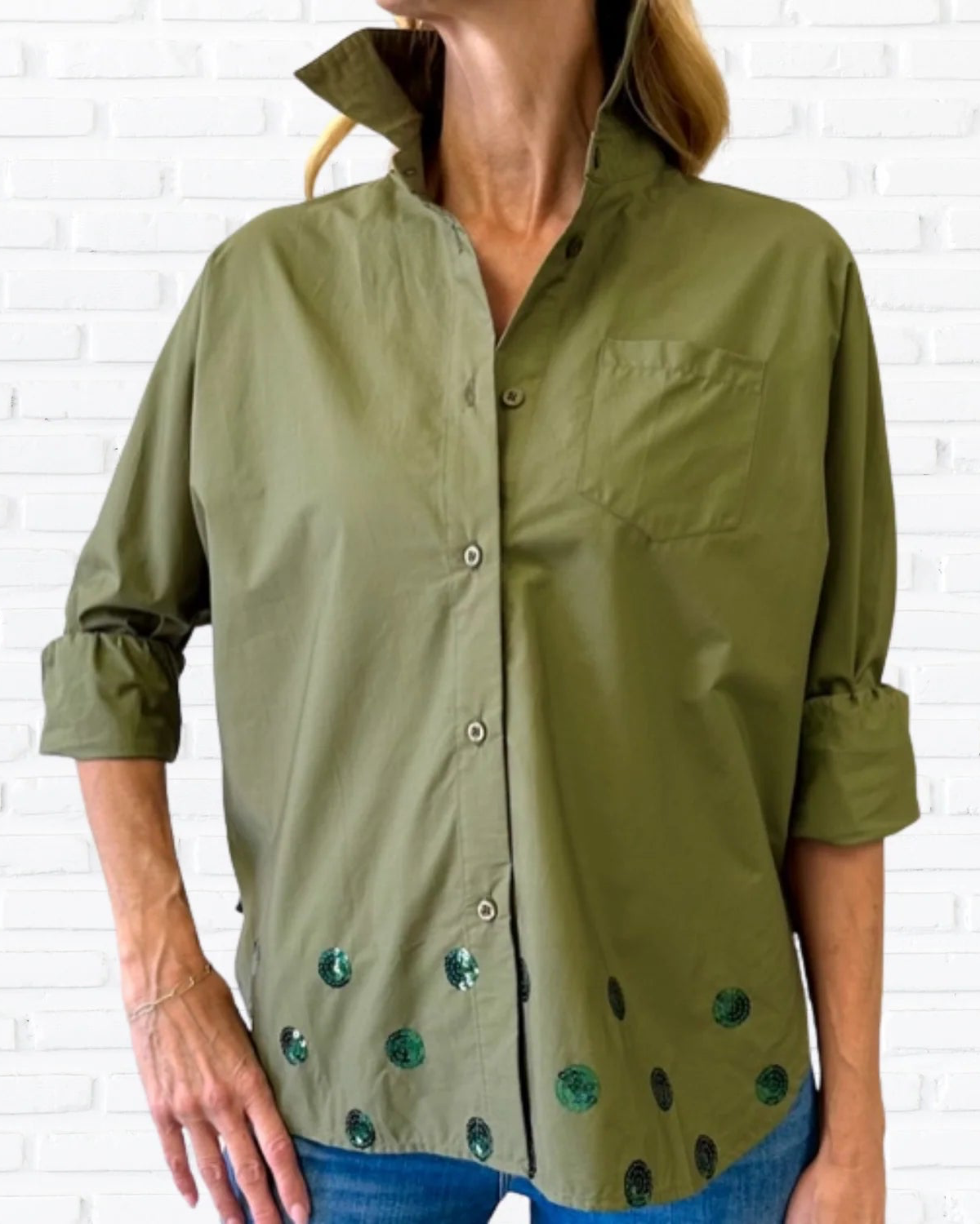 Abby Swing Sequin Top Olive