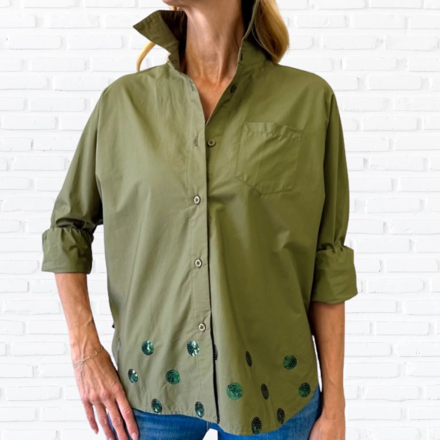 Abby Swing Sequin Top Olive