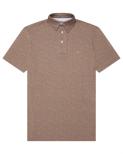 Traditional polo in iron with all-over logo print, button-front and point collar