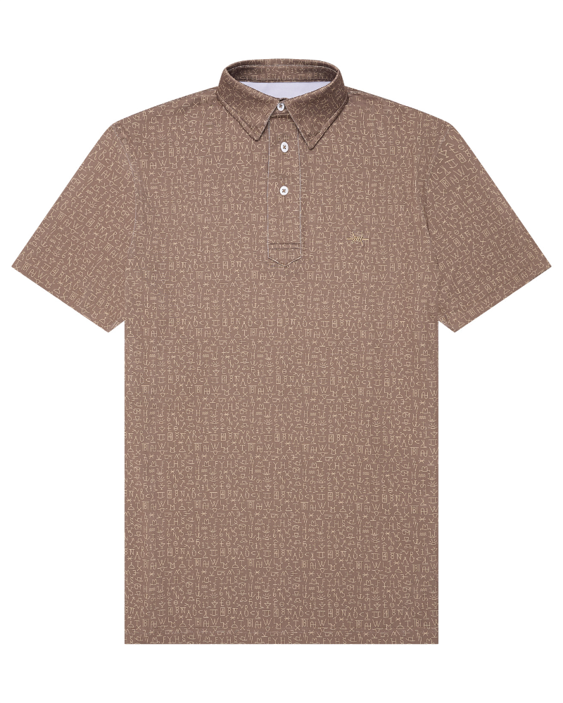 TEXAS STANDARD Traditional polo in ash, all-over logo print, button-front and point collar
