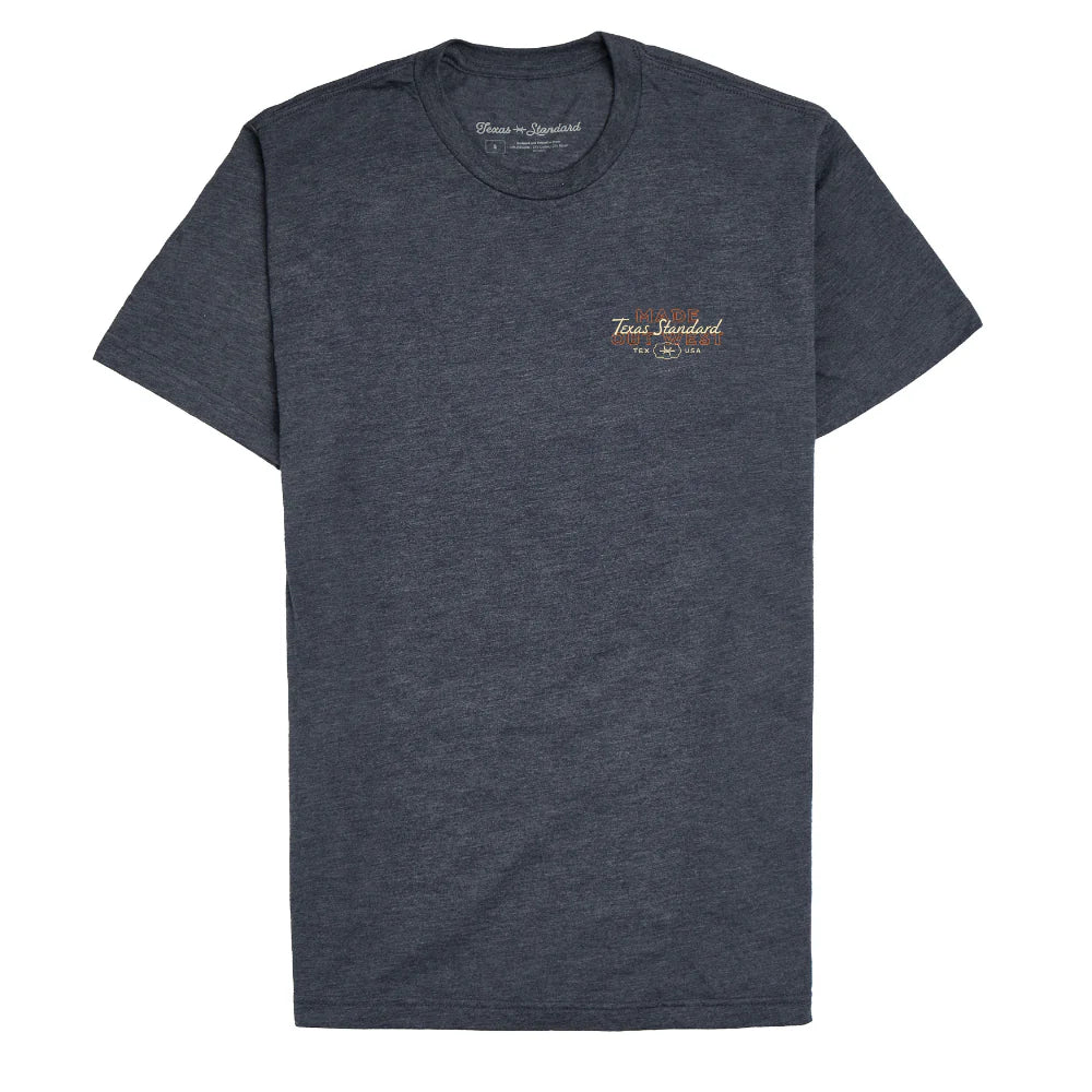 Heritage Printed Tee - Made Out West in blue-gray soft cotton by TEXAS STANDARD